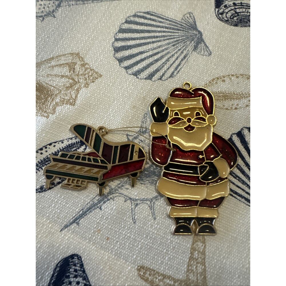 VTG RUSS Berrie & Co 3.25" Stained Glass Piano Christmas ORNAMENT And A Santa